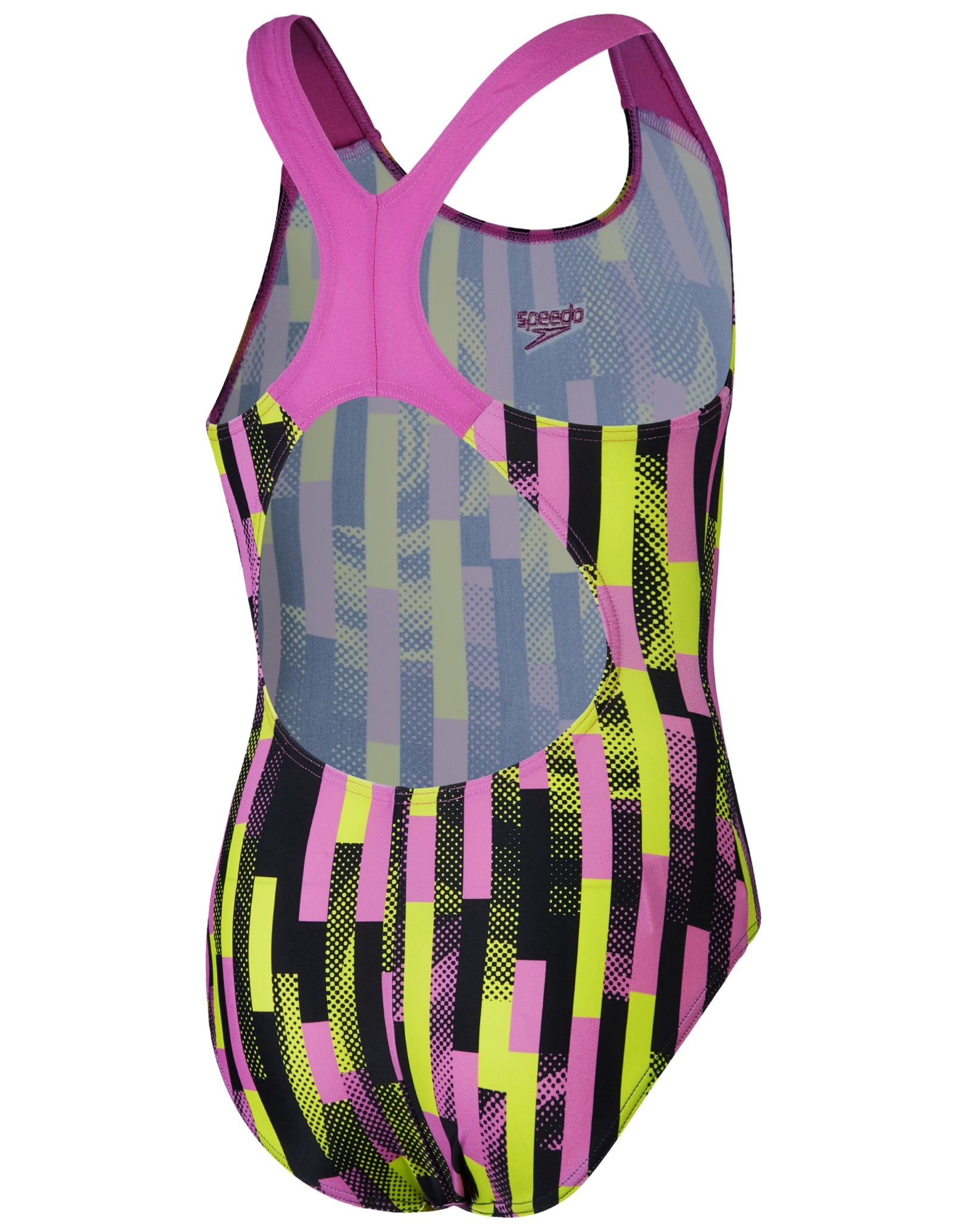 Speedo Back Types Speedo Girls Digital Allover Splashback Swimsuit - Black/Pink/Lemon ...