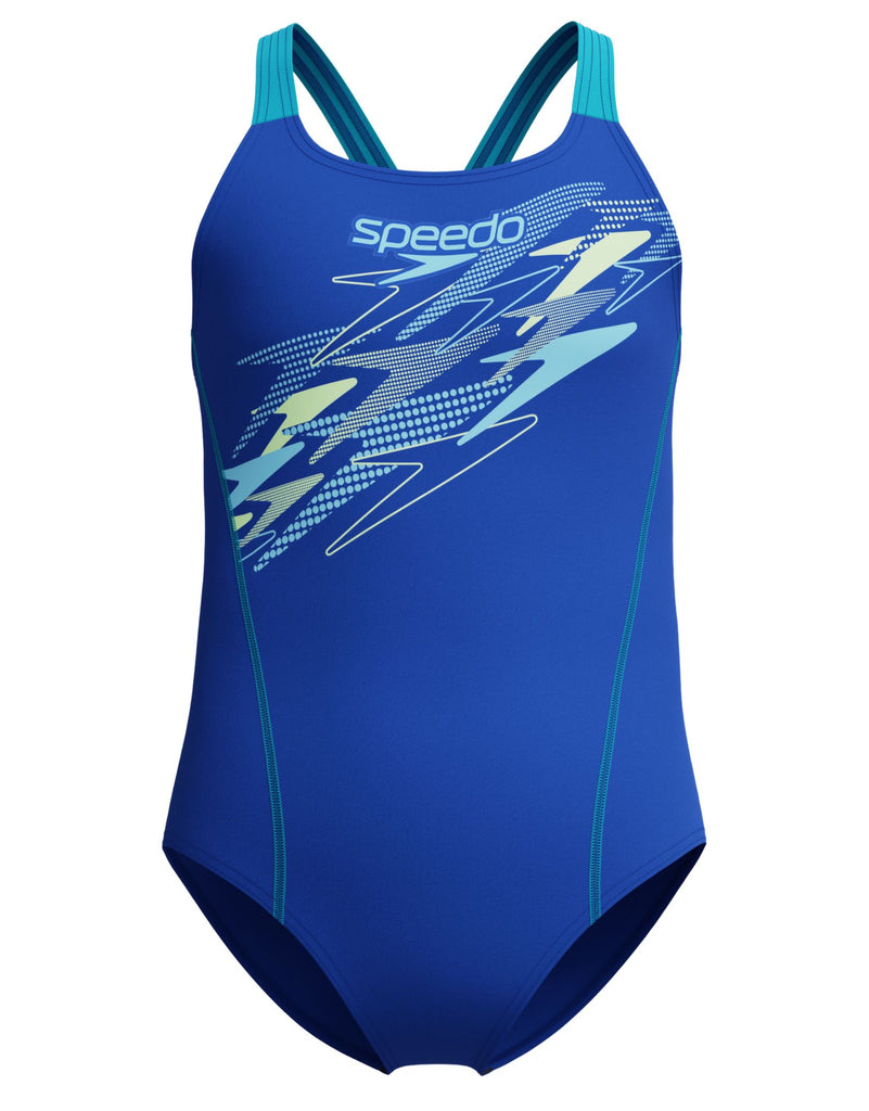 Speedo Girls Medley Logo Medalist Swimsuit - Blue/Turquoise | Simply ...