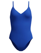Solid V Neck Swimsuit - Blue