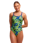 Funkita - Scaled Back Diamond Back Swimsuit - Green/Blue - Model Front/Side