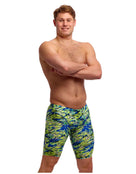 Funky Trunks - Scaled Back Swim Fast Training Jammer - Green/Blue - Model Front/Side