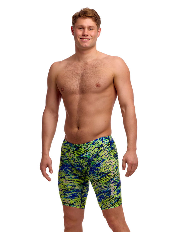 Funky Trunks - Scaled Back Swim Fast Training Jammer - Green/Blue - Model Front