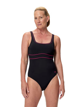 Speedo - Shaping Contour Eclipse Swimsuit - Black/Dark Pink - Model Front