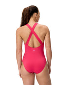 Speedo - Solid Scoop Neck Swimsuit - Dark Pink - Model Back