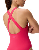 Speedo - Solid Scoop Neck Swimsuit - Dark Pink - Model Back Close Up