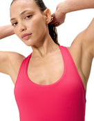 Speedo - Solid Scoop Neck Swimsuit - Dark Pink - Model Front Close Up