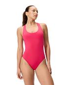 Speedo - Solid Scoop Neck Swimsuit - Dark Pink - Model Front