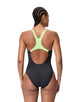 Speedo - Solid Splice Medalist Swimsuit - Black/Light Green - Model Front