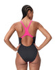 Speedo - Solid Splice Medalist Swimsuit - Pink/Black - Model Front