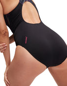 Speedo - Hyperboom Splice Muscleback Swimsuit - Black/Pink - Model Back/Side Close Up