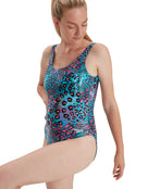 Speedo - Womens Allover Deep U-Back Swimsuit - Blue/Black - Model Front/Side