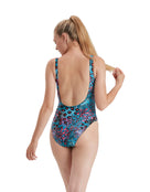 Speedo - Womens Allover Deep U-Back Swimsuit - Blue/Black - Model Back