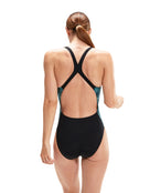 Speedo - Womens Allover Digital Powerback Swimsuit - Black/Green - Model Back