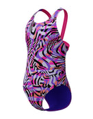 Speedo - Girls Digital Allover Leaderback Swimsuit - Pink/Purple/Black - Product Front/Side