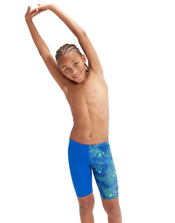 Boys Allover Digital Swim Jammer - Blue/Green