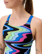 Speedo - Club Training Printed Leaderback Swimsuit - Black/Multi - Model Front Close Up