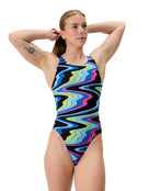 Speedo - Club Training Printed Leaderback Swimsuit - Black/Multi - Model Front