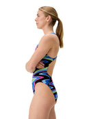 Speedo - Club Training Printed Leaderback Swimsuit - Black/Multi - Model Side