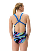 Speedo - Club Training Printed Leaderback Swimsuit - Black/Multi - Model Back