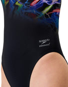 Speedo - Club Training Printed Powerback Swimsuit - Black/Multi - Model Logo
