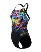 Speedo - Club Training Printed Powerback Swimsuit - Black/Multi - Product Front
