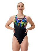 Speedo - Club Training Printed Powerback Swimsuit - Black/Multi - Model Front