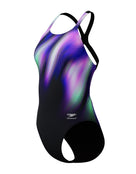 Speedo - Club Training Printed Powerback Swimsuit - Black/Purple
 - Product Front