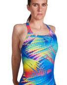 Speedo - Womens Digital Placement Medalist Swimsuit - Blue/Pink - Model Front Close Up