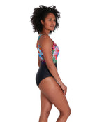 Speedo - Womens Digital Placement U-Back Swimsuit - Black/Multi - Model Side