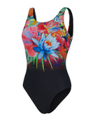 Speedo - Womens Digital Placement U-Back Swimsuit - Black/Multi - Product Front