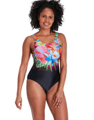 Speedo - Womens Digital Placement U-Back Swimsuit - Black/Multi - Model Front