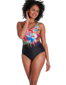 Speedo - Womens Digital Placement U-Back Swimsuit - Black/Multi - Model Front with Pose