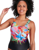 Speedo - Womens Digital Placement U-Back Swimsuit - Black/Multi - Model Front Close Up
