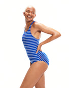 Speedo - Endurance+ Printed Medalist Swimsuit - Blue/White - Model Side