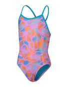 Speedo - Girls Allover Thinstrap Muscleback Swimsuit - Purple/Orange - Product Front