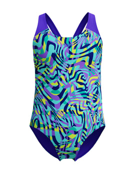 Speedo - Girls Digital Allover Splashback Swimsuit - Blue/Purple - Product Front
