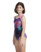 Speedo - Girls Digital Allover Splashback Swimsuit - Black/Pink - Model Side