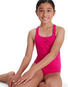 Speedo - Girls Endurance Plus Medalist Swimsuit - Pink - Model Front with Pose