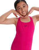 Speedo - Girls Endurance Plus Medalist Swimsuit - Pink - Model Front Close Up