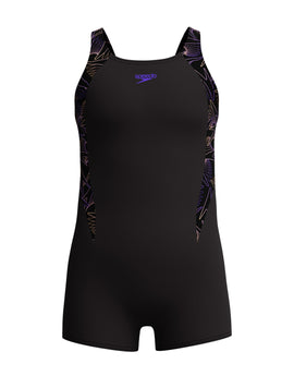 Girls Hyperboom Splice Legsuit - Black/Purple/Peach Orange
