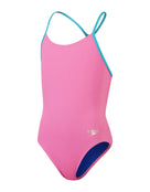 Speedo - Girls Solid Lane Line back Allover Swimsuit - Pink/Blue - Product Front