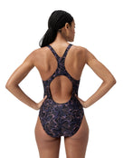 Speedo - Hyperboom Allover Medalist Swimsuit - Black/Purple/Orange - Model Back