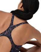 Speedo - Hyperboom Allover Medalist Swimsuit - Black/Purple/Orange - Model Back Close Up