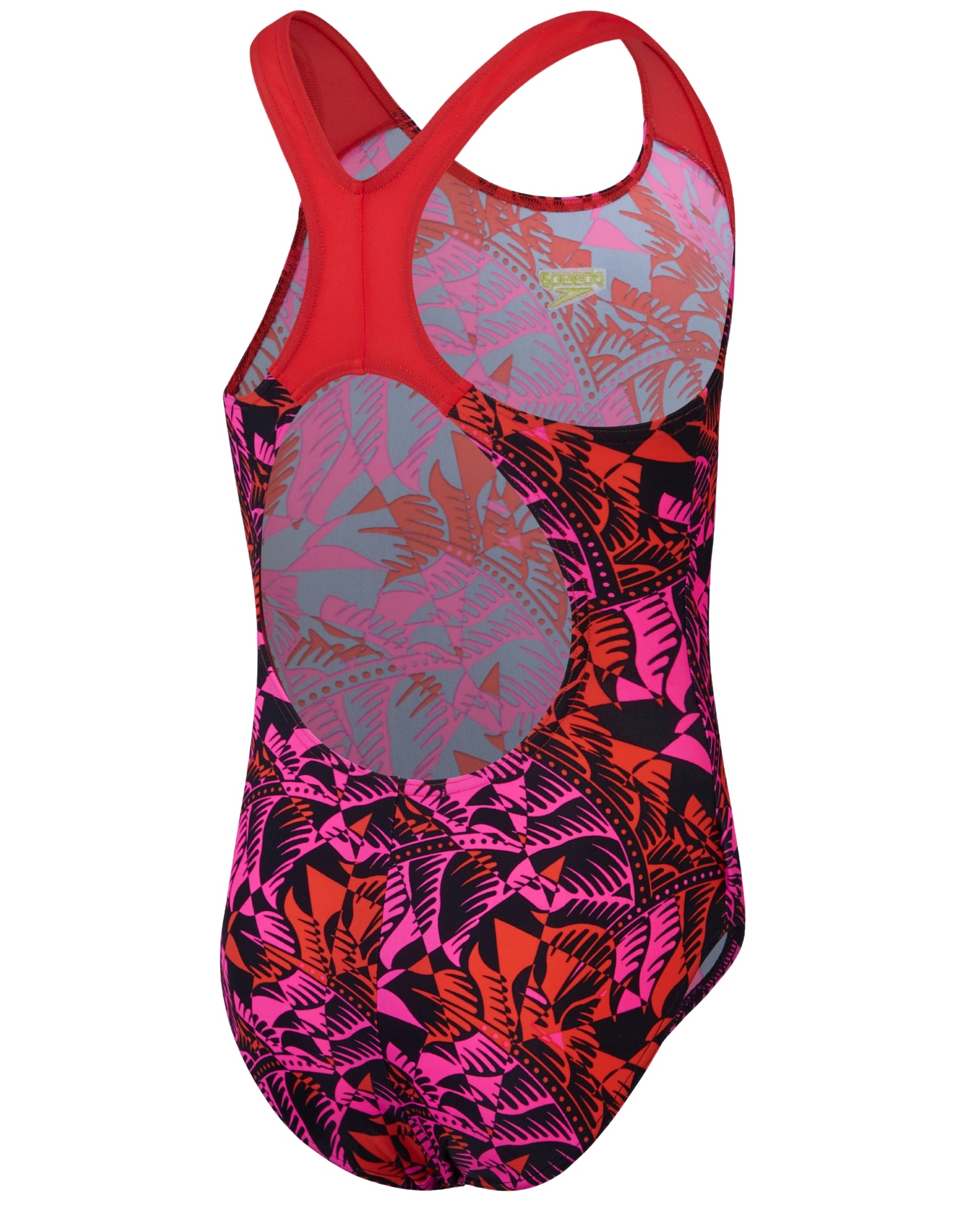 Speedo Back Types Speedo Girls Placement Allover Splashback Swimsuit- Black/Pink | Simply ...