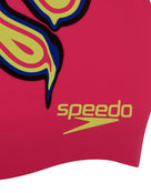Speedo - Junior Slogan Print Silicone Swim Cap - Pink/Blue - Product Close Up