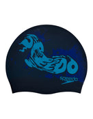 Speedo - Junior Slogan Print Silicone Swim Cap - blue/Blue - Product Front