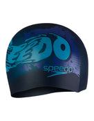 Speedo - Junior Slogan Print Silicone Swim Cap - blue/Blue - Product Back