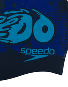 Speedo - Junior Slogan Print Silicone Swim Cap - blue/Blue - Product Close Up