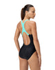 Speedo - Medley Logo Medalist Swimsuit - Black/Aquamarine Blue - Model Front