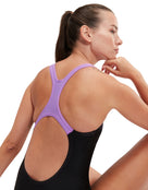 Speedo - Medley Logo Medalist Swimsuit - Black/Purple - Model Back Close Up